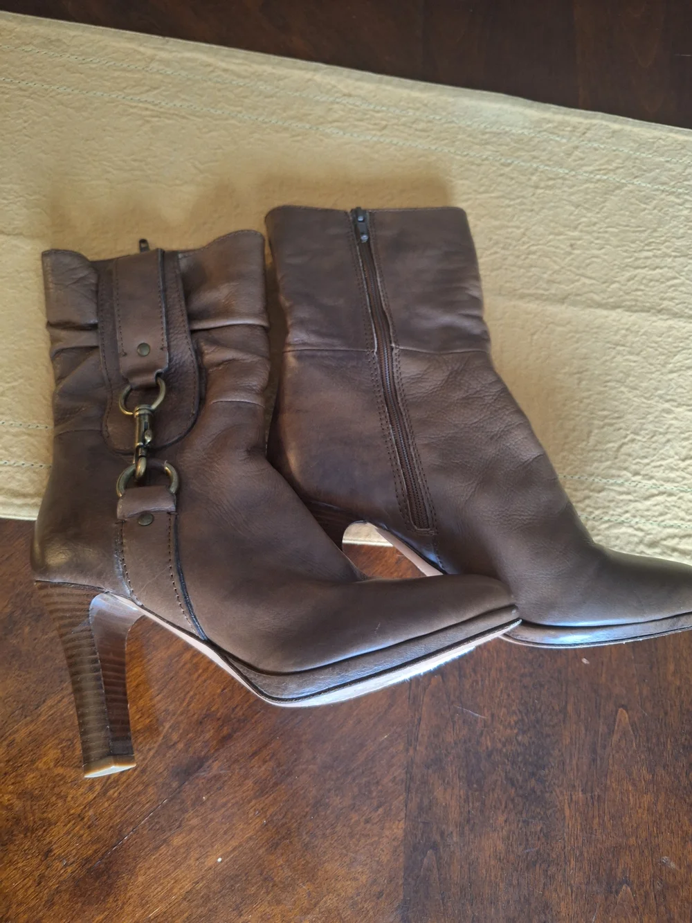 Coach Tan Leather Mid-Calf Heeled Boots with Buckle Detail 6.5